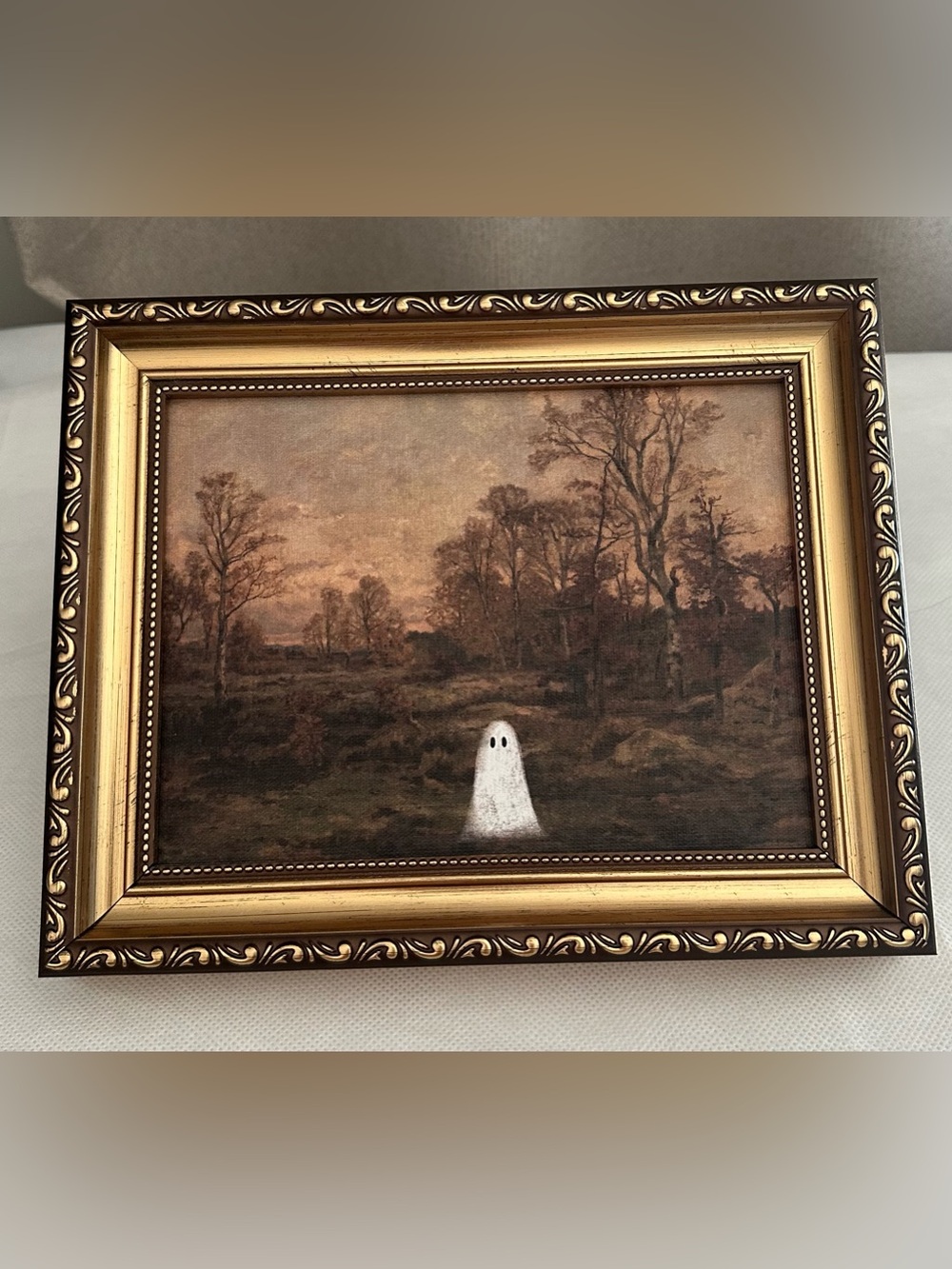 Framed Forest Landscape Print with White Ghost Accent